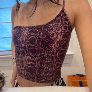 Pink snake skin one shoulder tank